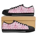 Muttertag bedruckte Low-Top-Leinwand-Sneaker, schwarze und rosa modische lässige Freizeitschuhe. - 38 / Rosa und Schwarz Bedruckter Stil (DF20022) / Rosane Schwarz