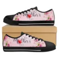 Muttertag gedruckte Low-Top-Segeltuchschuhe Freizeitmode-Sneakers mit rosafarbenem Blumenherz - 38 / Rosa Klassischer Stil (DF20018)