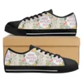 Unisex Low-Top Canvas Sneakers mit Happy Mother's Day Blumenmuster und schwarzer Gummikappe. - 38 / Muttertags-Blumendruck in Rosa (DF20006)