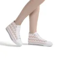 Damen High-Top-Canvas-Sneaker mit rosa Druck, lässige weiße Schnürschuhe für den täglichen Alltag. - 35 / Muttertag Rosa Textdruck Stil (GF20119) / Weiß