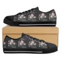 Personalisierte schwarze Damen Low Top Segeltuch Schuhe mit Blumenmuster Text - 38 / Rosa Blumenmuster Stil (DF20025)