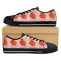 Unisex Low-Top-Canvas-Sneakers mit süßem Erdbeer-Druck und schwarzer Zehenkappe für Freizeit - 38 / Erdbeerdruck-Stil (DF20008)