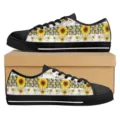 Hauptansicht der Damen Freizeitschuhe im Low-Top-Stil mit frischem Sonnenblumen und MOM Print. - 38 / Schwarz-Weiß Sonnenblumenstil (DF20020)