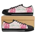 Damen Low-Top Leinwand Sneaker mit Muttertag rosa Rosen Druck Freizeit flache Schuhe. - 38 / Rosa Rosen Druck (DF20011)