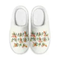 Weisse pluesch hausschuhe mit froehlichem muttertag blumenprint von oben ansicht - 35 / MT-105