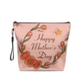 Trousse de maquillage en cuir PU avec impression tulipe Fête des Mères pochette de rangement - Style Couronne de Tulipes Roses (DHZB0003) / 22x10x25cm