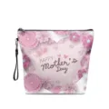 Trousse de maquillage florale rose pour fête des mères avec dragonne et fermeture éclair - Style Coeur Floral Rose (DHZB0001) / 22x10x25cm