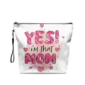 Bolsa de maquillaje de cuero PU para Día de la Madre con correa, estuche cosmético portátil. - Estilo Letra MOM (DHZB0036) / 22*10*25cm