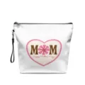 Trousse de maquillage PU blanche avec dragonne et impression cœur de Fête des Mères. - Style Coeur MOM Blanc (DHZB0002) / 22x10x25cm