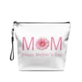 Bolso cosmético blanco de cuero PU con estampado MOM floral y diseño para el día de la madre. - Estilo de Impresión de Margarita Floral (DHZB0038) / 22*10*25cm