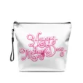 Bolsa de maquillaje blanca de PU con estampado rosa Día de la Madre, estuche cosmético portátil. - Estilo Impreso de Fuente de Arte (DHZB0039) / 22*10*25cm