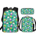 Mochila escolar con estampado de pingüino bonito juego de 3 piezas con bolsa y estuche. - Estilo de Festival de Pingüino (ACB-0023)