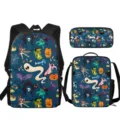 Ensemble de 3 pièces sac à dos cartable boîte à lunch trousse joli motif de monstre - Mignon Petit Monstre (ACB-0070)