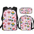 Bonito juego de mochila escolar de 3 piezas con bolsa de almuerzo y estuche en rosa. - Estampado Dulce y Lindo (ACB-0053) / Set de tres piezas