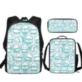 Conjunto de mochila escolar con estampado de animales, bolsa de almuerzo y bonito estuche. - Estampado de Animales a Rayas Azules y Blancas (ACB-0054) / Set de tres piezas