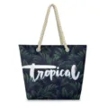 Tropical beach canvas tote bag Hawaiian style large shoulder bag casual handbag for women - 48x38cm / Tropical Green Leaf Style (STB-0034)