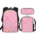 Juego de Mochila Escolar de 3 Piezas para Estudiantes Rosa Unicornio Dibujos Animados - Estampado de Unicornio Rosa (ACB-0001) / Set de tres piezas