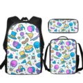 3-piece school backpack set with fun cartoon pattern, durable book bag and lunch bag. - Carnival Party Style (ACB-0025)