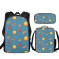 Conjunto de mochila escolar de 3 piezas con lindo diseño espacial de dibujos animados. - Cielo Estrellado Cósmico (ACB-0068)
