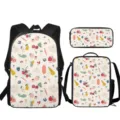 Mochila escolar con estampado de frutas y verduras bonitas lonchera estuche juego de 3 piezas - Estilo de Ilustración de Frutas y Verduras (ACB-0021)