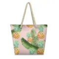 Stylish watercolor pineapple print canvas beach tote bag with thick rope handles for summer. - Pink Watercolor Pineapple Style (STB-0058)