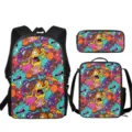 Juego de mochila escolar de 3 piezas con estampado de monstruos doodle, bolso de 16 pulgadas - Estampado de Monstruo Graffiti Negro (ACB-0002) / Set de tres piezas