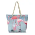 Canvas beach tote bag with flamingo print and rope handles for summer vacation and daily use. - 48x38cm / Pink Flamingo Style (STB-0032)