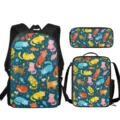 Conjunto de mochila escolar de 3 piezas lindo gato de dibujos animados 16 pulgadas estuche - Estilo Gato Azul Oscuro / Mochila Y Bolsa De Almuerzo Y Estuche