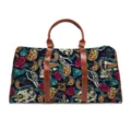 Vintage tattoo print travel duffel bag with brown leather handles for men and women. - American Retro Tattoo Style (LXB-0017)