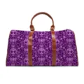 Stylish purple skull and rose travel duffel bag with brown leather handles for gym and trips. - Dark Purple Gothic Skull Style (LXB-0019)