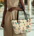 Women fashion canvas tote bag with Mexican sugar skull print large capacity shoulder handbag - 45.8x30.5x28cm / Beige Day of the Dead Instrument Skull Print (BAG2-0052)