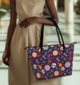 Sac cabas imprimé Halloween avec motif de crânes et bonbons, grand sac porté épaule. - 45.8x30.5x28cm / Style Sorcier Halloween Violet (BAG2-0057)