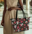 Stylish women skull rose tote bag casual shoulder bag large capacity black handbag - Black Skull Rose Print (BAG2-0078)