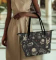 Sac cabas en cuir PU style rock avec imprimé tête de mort, élégant sac à épaule femme. - 45.8x30.5x28cm / Style Impression Crâne Rock Noir (BAG2-0058)