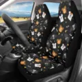Halloween car seat covers cute monster print universal fit front vehicle seat protectors - Black Round Ear Ghost Style (CZT-148)