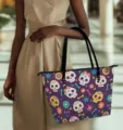 Purple Sugar Skull Print Tote Bag, Halloween Festival Casual Shoulder Bag for Women. - 45.8x30.5x28cm / Purple Sugar Skull Style (BAG2-0060)