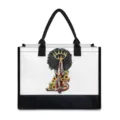 Stylish Black Girl Art Canvas Tote Bag with Black Edge Casual Daily Shoulder Handbag - Sunflower Prayer Style (BJFBB-0026) / 42cmx15.3cmx33cm