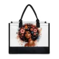 Elegante borsa shopper in tela con vivace stampa d'arte acquerello donna nera e manici. - Stile Uno (0001) / 42x15.3x33cm