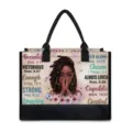 Schwarzes Mädchen Canvas Tragetasche inspirierende Schriftzug Druck Schulterhandtasche - Betendes schwarzes Mädchen Druck (BJFBB-0021)