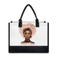 Canvas tote bag with black trim featuring a stylish African American woman and Taurus Queen print. - Black Girl Portrait Print (BJFBB-0036)