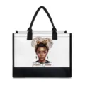 Canvas tote bag casual shoulder handbag with black trim and stylish Afro art print graphic. - 42cmx15.3cmx33cm / White Fabric Black Edge Print Two (BJFBB-0032)