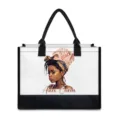 Canvas tote bag with black handles and a stylish Black woman Aries Queen art print design. - 42cmx15.3cmx33cm / White Fabric Black Edge Print Three (BJFBB-0033)
