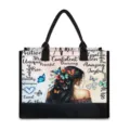 Canvas tote bag with inspirational words and butterfly art print for women casual daily use - Colorful Butterfly Inspirational Girl Back View Style(BJFBB-0017) / 42cm-15.3cm-33cm