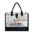 Canvas tote bag with black handles and motivational typography print, large shoulder bag. - Style Two (BJFBB-0042) / 42cmx15.3cmx33cm