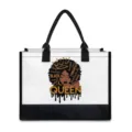 Black and white canvas tote bag with black queen graphic print, durable daily shoulder bag. - Black Queen Style (BJFBB-0028) / 42cmx15.3cmx33cm