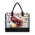 Canvas tote bag with butterfly and floral red hair woman print, black handles, casual daily bag. - Red Hair Floral Butterfly Back Style (BJFBB-0029) / 42cmx15.3cmx33cm
