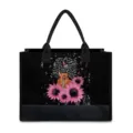 Black canvas tote bag with motivational quote print, pink sunflower graphic shoulder bag for women. - Inspirational Text Black Woman (BJFBB-0038)