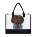 Canvas tote bag with inspiring black girl graphic, stylish shoulder bag with black handles. - Artistic Portrait Text Combination (BJFBB-0039)