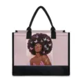 Black girl butterfly canvas tote bag with black handles, stylish casual shoulder bag for women. - Style Four (BJFBB-0044) / 42cmx15.3cmx33cm