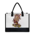 Stylish canvas tote bag featuring unique black woman art design for daily casual use. - Girl with Headscarf and Sunflowers (BJFBB-0010) / 42x15.3x33cm
